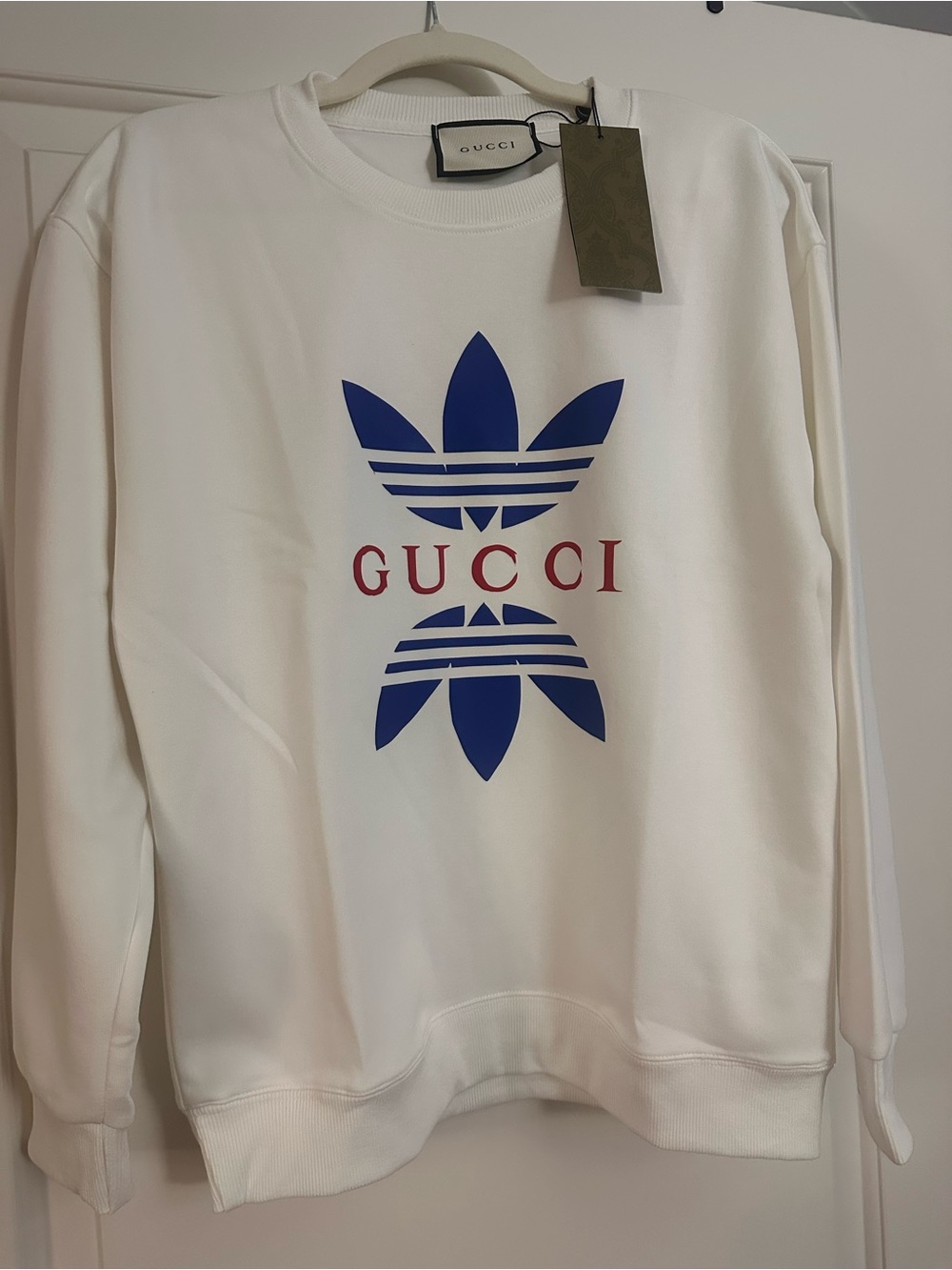 UNISEX/ FASHION INSPO Crewneck Sweater with Blue Graphic and Red Logo